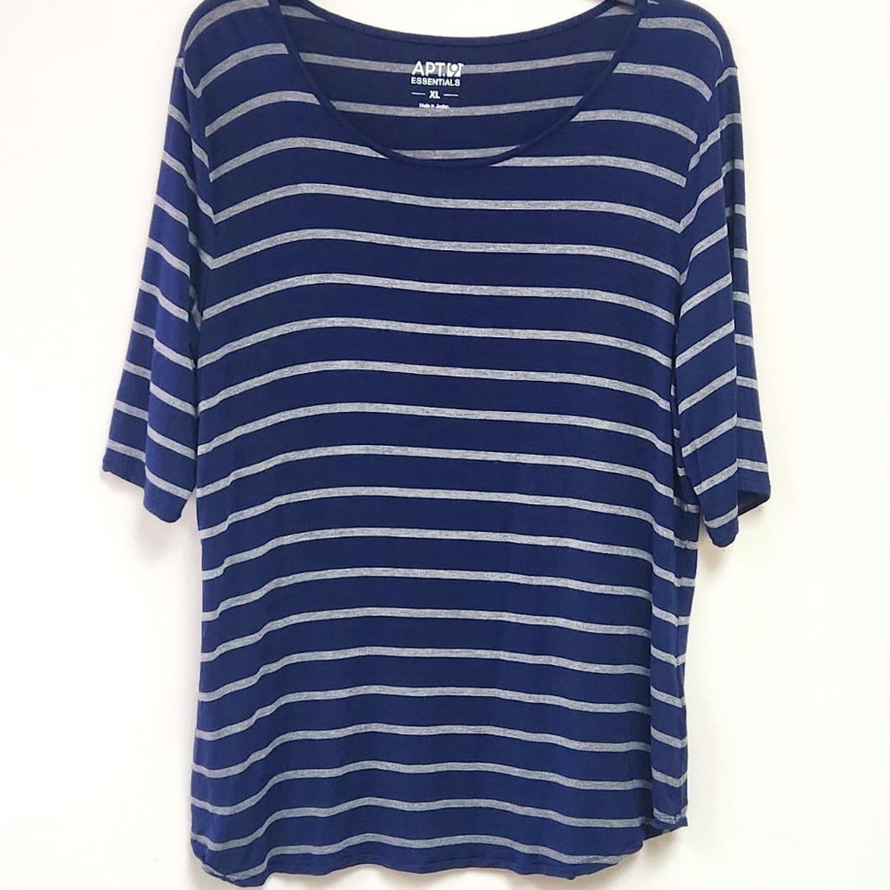 Apt 9 XL Women's Blue & Tan striped blouse